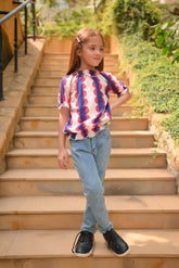 Dhaga Stitched Shirts Summer Collection'2025-Purple White Elasticated Sleeve Shirt