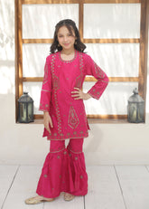 Khanak Stitched Kids-Deep Pink Gharara Suit KST 144