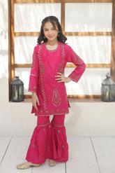 Khanak Stitched Kids-Deep Pink Gharara Suit KST 144