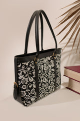Fineur Strap Canvas Tote Bag Black Floral