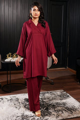 Solids By G Basics Gulmina Stitched 2 Piece Premium Linen Suit-Crimson (2PC)