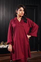 Solids By G Basics Gulmina Stitched 2 Piece Premium Linen Suit-Crimson (2PC)