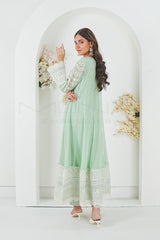 Manahils Stitched Formals Kurti 121-Crimson Glow- Mint Green