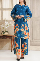 Hazel By Aizal Stitched Co Ords Slub Linen Winter Suit-AH-05-Blue
