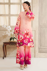 Hazel By Aizal Stitched Co Ords Slub Linen Winter Suit-AH-07-Peach