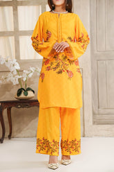 Hazel By Aizal Stitched Co Ords Slub Linen Winter Suit-AH-10-Yellow