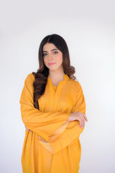 Tehzeeb Threads Solids Collection-Vibrant Mustard Co-Ord Set | Stitched - 2 Piece | Shirt & Trouser