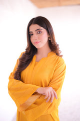 Tehzeeb Threads Solids Collection-Vibrant Mustard Co-Ord Set | Stitched - 2 Piece | Shirt & Trouser