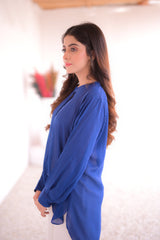 Tehzeeb Threads Western Stylish Blue Button-Down Shirt | Stitched - 1 Piece | Shirt