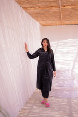 Tehzeeb Threads Solids Collection-Black Elegance Solid Set | Stitched - 2 piece | Shirt & Trouser