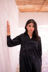 Tehzeeb Threads Solids Collection-Black Elegance Solid Set | Stitched - 2 piece | Shirt & Trouser