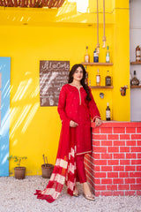 Dressline Ziya Premium Stitched 3 Piece Bindhi Broshia Lawn Suit With Chiffon Dupatta Al Umer Textile