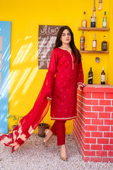 Dressline Ziya Premium Stitched 3 Piece Bindhi Broshia Lawn Suit With Chiffon Dupatta Al Umer Textile