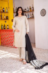 Dressline Ziya Premium Stitched 3 Piece Bindhi Broshia Lawn Suit With Chiffon Dupatta Al Umer Textile