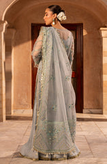 Back view showing Aylin Aqua formal dress with long straight fall