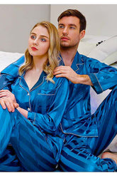 Studio By Arj She's Inn Premium Picks Contrast Pipping Satin Silk Couple Pajama Sets ARJ-COUP-02-TEAL