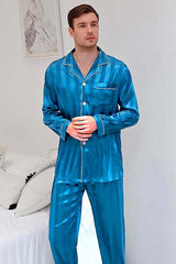 Studio By Arj She's Inn Premium Picks Contrast Pipping Satin Silk Couple Pajama Sets ARJ-COUP-02-TEAL