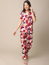 Studio By Arj She's Inn Dazzling Designs Women Red & Blue Printed Night Suit Poly Viscose Pajama Set