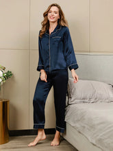 Studio By Arj Bella de Fashion Luxe Living Contrast Pipping Satin Silk Navy Pajama Set ARJ-PJ27-NVY