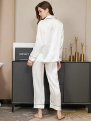 Studio By Arj Bella de Fashion Essential Elegance Contrast Pipping Satin Silk White Pajama Set ARJ-PJ27-WHT