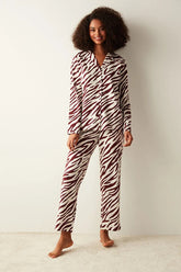 Studio By Arj She's inn Zebra Printed Long Sleeve Burgundy Shirt Pajama Set ARJ-PJBR-ZBR