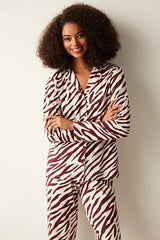 Studio By Arj She's inn Zebra Printed Long Sleeve Burgundy Shirt Pajama Set ARJ-PJBR-ZBR