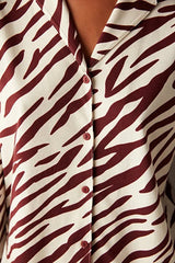 Studio By Arj She's inn Zebra Printed Long Sleeve Burgundy Shirt Pajama Set ARJ-PJBR-ZBR