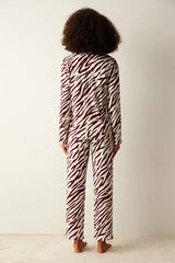 Studio By Arj She's inn Zebra Printed Long Sleeve Burgundy Shirt Pajama Set ARJ-PJBR-ZBR
