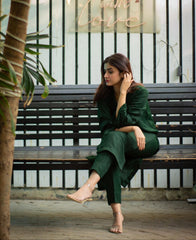 Zauk Stitched 2 Piece Collection-Bottle Green Two Piece Dress