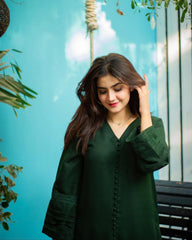 Zauk Stitched 2 Piece Collection-Bottle Green Two Piece Dress