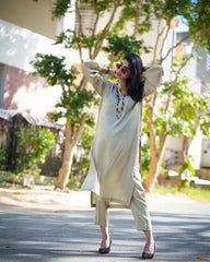 Zauk Stitched 2 Piece Collection-Beige Two Piece Dress