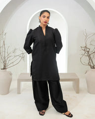 Zauk Stitched 2 Piece Collection-Sable Black Farshi Shalwar Set
