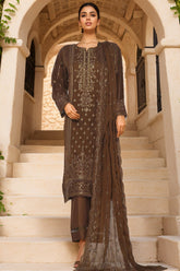Afsanay By Sada Bahar Stitched 3 Piece Luxury Chiffon Vol-07 Limited Edition Suit-CR-7-Brown