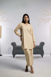 Ahlam Stitched - 2 piece Shirt & Trouser Beige Bliss Suit