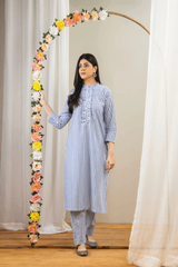 Ahlam 2 Piece Linning Co-Ord Set (Blue And White) Suit