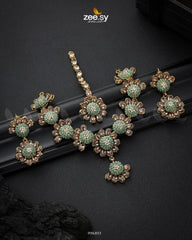 Alstroemeria Necklace set Mint Green - Zeesy Jewellery