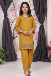 Fresh Bird Stitched 2 Piece Emb Festive Summer Kids Suit-Amber