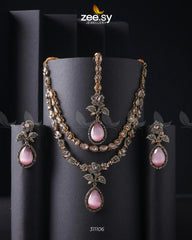 Amelia Necklace set Golden Mint Pink - Zeesy Jewellery
