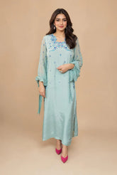 Madiha Gohar Stitched 2 Piece Emb Suit-Aqua Marine