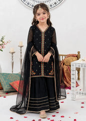 Modest Girls 3 Piece Black Crinkle Embroidered Outfit Suit-11400-Blk