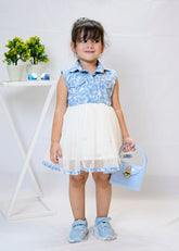 Fairy Bloom by Modest Stitched kids Formals Frock Suit-Denim Pearl