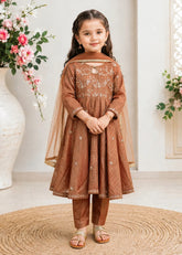 Modest Stitched 3 Piece Festive Formals Suit-11275-Brn