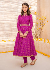 Meethi Eid By Modest Purple Rawsilk Printed 3 Piece Frock