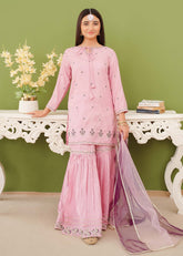Modest Stitched 3 Piece Festive Edit Vol-02 Suit-Rawsilk Embroidered Pink Gharara