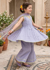 Modest Girls 3 Piece Purple Cotton Festive Dress