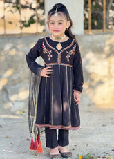 Modest Stitched 3 Piece Kids Festive Vol-01 Suit-10080-Blk