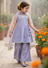Modest Girls 3 Piece Purple Cotton Festive Dress