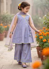 Modest Girls 3 Piece Purple Cotton Festive Dress