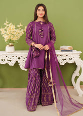 Modest Stitched 3 Piece Festive Edit Vol-02 Suit-Purple Printed Cotton Gharara