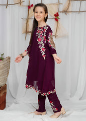 Modest Stitched 3 Piece Formals Kids Suit-Pearl Cape Shirt - Purple